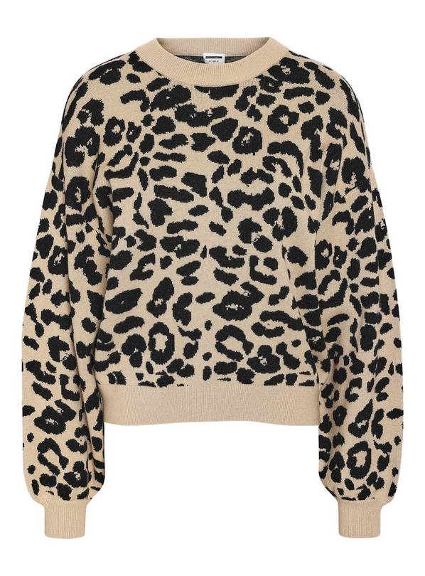 NOISY MAY Curve Knitted Jumper In Leopard 52/UK24